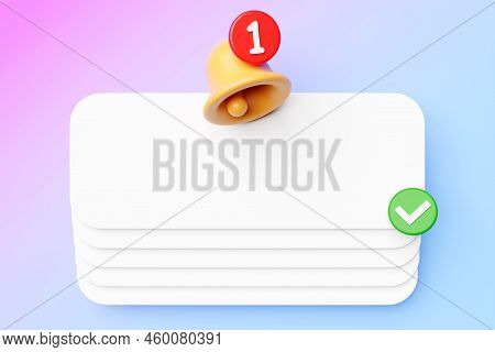 3d Call Alert Icon With White Box For Design On Blue And Pink Background. Alert 3d Concept For Socia