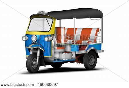 Tuktuk Local Vehicle Of Thailand Unique Car Tricycle Taxi Isolated On White Background