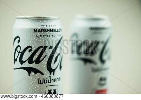 Samut Prakan, Thailand - August 20, 2022 : Marshmello's Limited Edition Coca-cola Is A Refreshing Fu
