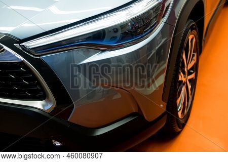 Samut Prakan, Thailand - August 20, 2022 : Close Up Front Light, All-new A New Car Toyota Corolla Cr