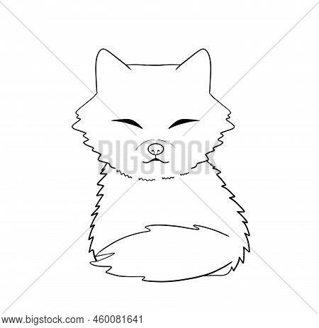 Little Animl. Contour Of Fox. For Coloring Page And Kids. Smiley Character