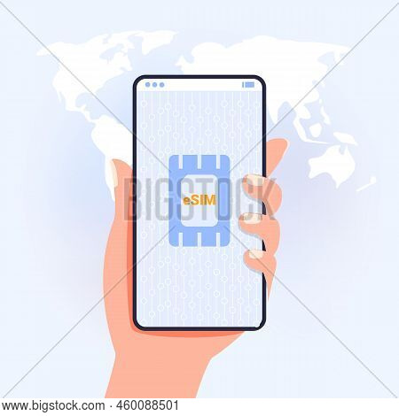 Esim Card Chip Embedded Sim Concept New Mobile Communication Technology Vector Illustration Smartpho