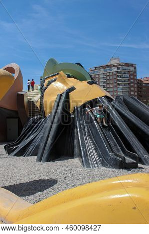 Valencia, Spain - 15 May 2014: Head Of Large-scale Lying Gulliver With Slides And Stairs Where Kids 
