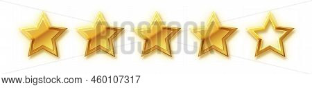 Five Stars Gold Icon. Stars Rating Review Icon.vector Stars Set Of Realistic Metallic Golden Stars I