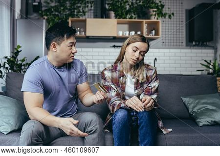 Asian Man Quarrels With His Wife, Accuses Him Of Squandering Family Money, Family Quarrel, Couple Si