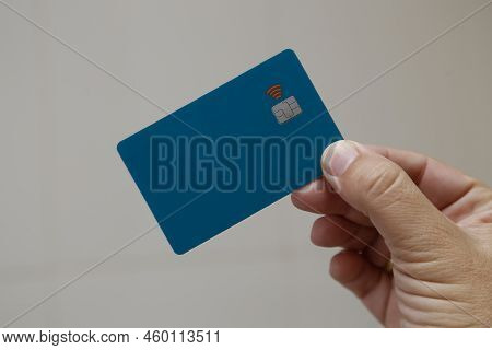 Green Credit Or Debit Contactless Card With Contact Less Sign. Digital Payment System.