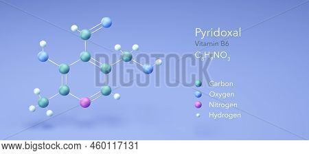 Pyridoxal, Vitamin B6, Molecular Structures, 3d Model, Structural Chemical Formula And Atoms With Co