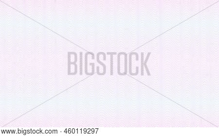 Purple, Light Blue Zigzag Pattern For Watermark. Guilloche Abstract Design. Wavy Lines. Subtle Curve