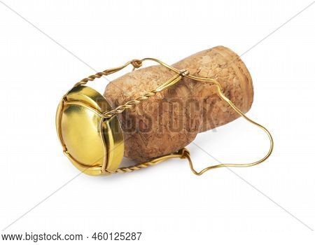 Cork Of Sparkling Wine And Muselet Cap Isolated On White