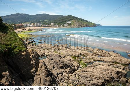 Atlantic Ocean Bay In Bakio, Small Touristic Village Near Bilbao, Basque Country, Spain