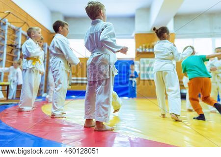 Judo - Wrestling, Tatami For Wrestling, Children Of Sports, Legs On A Bright Colored Tatami