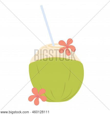 Coconut Juice Vector Stock Illustration. Green Coconut With A Drinking Tube. Tropical Cocktail. The 