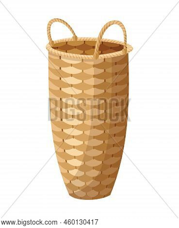 Wicker Basket Icon. Container Hand Woven. Decorative Accessorie For Storage Or Carrying. Straw Handm