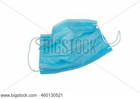 Used Blue Medical Nonwoven Fabric Face Mask With Elastic Ear Loops Isolated Transparent Png. Plastic