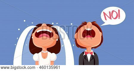 Groom Refusing To Marry His Crying Bride Vector Cartoon Illustration