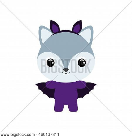 Cute Little Halloween Wolf In A Bat Costume. Cartoon Animal Character For Kids T-shirts, Nursery Dec