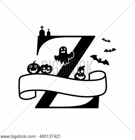 Cute Halloween Letter Z Split Monogram. Cartoon Ghost, Pumpkin, Bat For Kids T-shirt, Nursery Decora