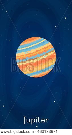 Solar System Planet Jupiter Vector Illustration. Celestial Sphere Object Graphic Concept With Space 