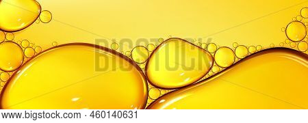 Oil Drops Texture, Omega Bubbles, Gold Liquid Skincare, Essential Droplets. Background With Transpar