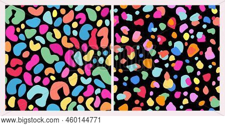 Funky Bold Geometric Print In Rainbow Gradient Colors. Colorful Organic Spots, Dots, Blobs, Cut Outs