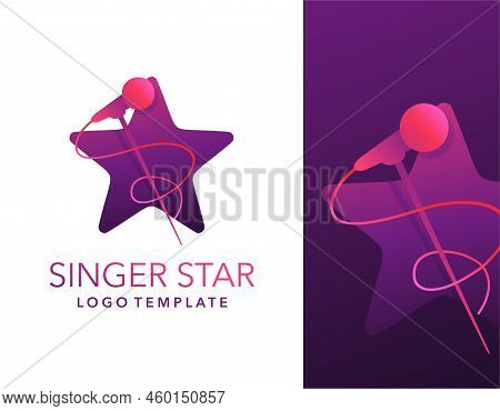 Singer Star Logo Template In Purple And Violet Colors - Microphone Silhouette Inside Star Shape - Em
