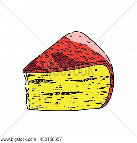 Gouda Cheese Hand Drawn Vector. Dutch Piece, Edam Block, Hard Yellow Gauda Slice Gouda Cheese Sketch