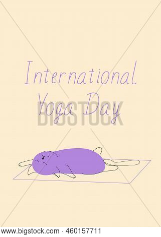 Purple Cat Meditating. International Yoga Day. Vector Illustration