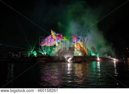Cracow, Poland - June 4, 2022: Great Dragon Parade. The Great Outdoor Show On The Vistula River.