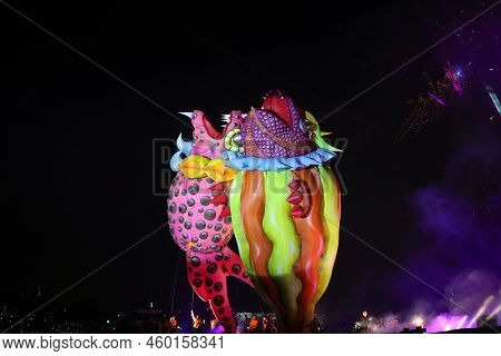 Cracow, Poland - June 4, 2022: Great Dragon Parade. The Great Outdoor Show On The Vistula River.