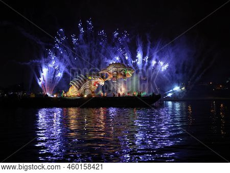 Cracow, Poland - June 4, 2022: Great Dragon Parade. The Great Outdoor Show On The Vistula River.