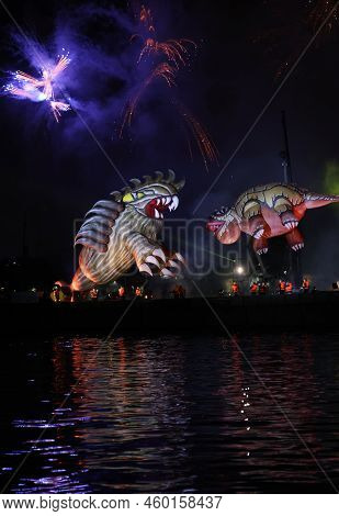 Cracow, Poland - June 4, 2022: Great Dragon Parade. The Great Outdoor Show On The Vistula River.