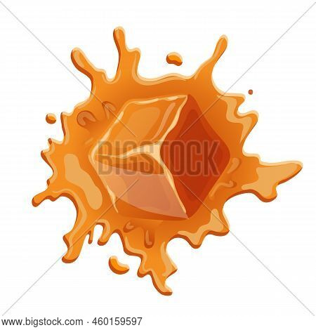 Caramel Cube Splash Cartoon. Milk Cubes, Sugar Splash, Flow Tasty Swirl Caramel Cube Splash Vector I