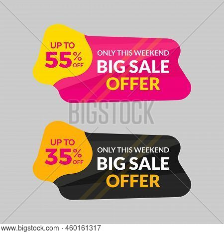 Big Sale Offer, Weeknd Sale Black Sale Tags. Sticker And Ribbon Design Template