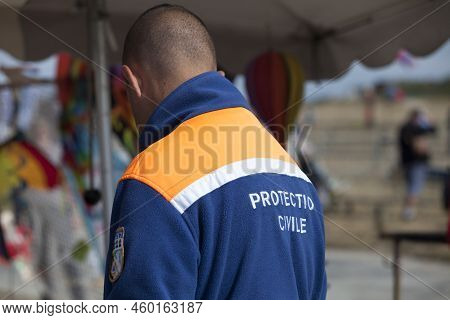 Porspoder, France - July 23 2022: Officer Of The 'protection Civile' (first Responder) During The Es