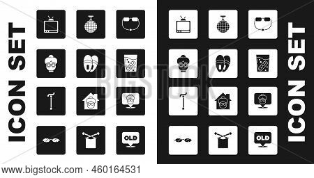 Set Eyeglasses, Slippers, Grandmother, Retro Tv, False Jaw In, Disco Ball, Nursing Home And Walking 