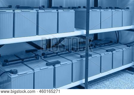 Battery Room. Battery Pack In Battery Room In Power Plant For Supply Electricity In Plant During Shu