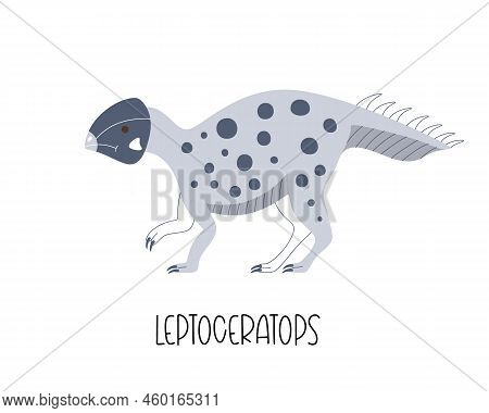 Cute Blue Doodle Dinosaur Leptoceratops. Vector Illustration Of Wild Jurrasic Animal