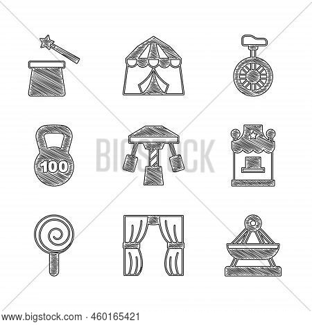 Set Attraction Carousel, Circus Curtain Raises, Boat Swing, Ticket Box Office, Lollipop, Weight, Uni