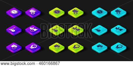 Set Work Time, Clock, Cleaning, Stocks Market Growth Graphs, Calendar Settings And Day Icon. Vector