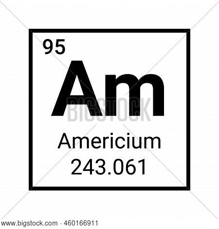 Americium Chemistry Icon Symbol. Periodic Table Americium Education Atom Sign.