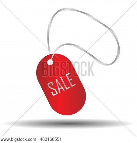 Empty Oval Or Dogs Badge Hanging On Paper Chain. Vector Ellipse Sale Object Isolated On White Backgr