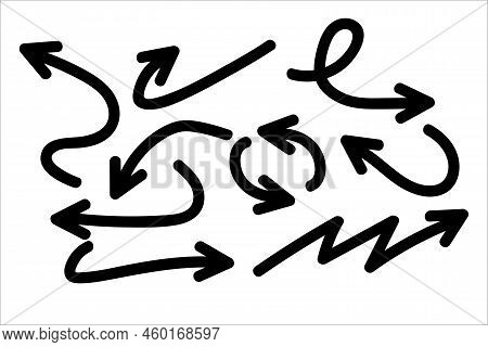 Isolated Vector Hand Drawn Arrows Set On A White Background. Doodle Vector Arrow Set.