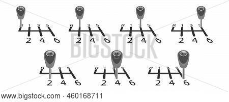 Mechanic Car Gearbox In Outline Style Isolated On White Background. Speed Shifter Isolated Icon On W