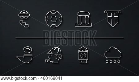 Set Line London Underground, Smoking Pipe, England Flag Pennant, Big Ben Tower, Sherlock Holmes, Foo