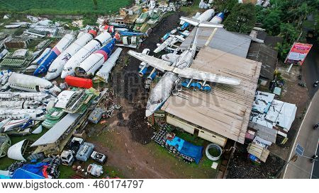 The Wreckage Of A Tourist Plane, In Parung, Bogor. The Metal Remains Of The Hull And Wings Of The Sh