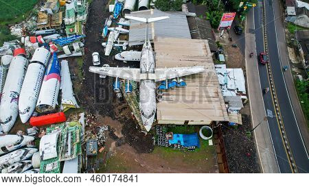 The Wreckage Of A Tourist Plane, In Parung, Bogor. The Metal Remains Of The Hull And Wings Of The Sh
