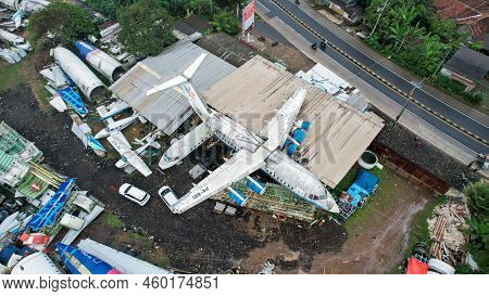 The Wreckage Of A Tourist Plane, In Parung, Bogor. The Metal Remains Of The Hull And Wings Of The Sh
