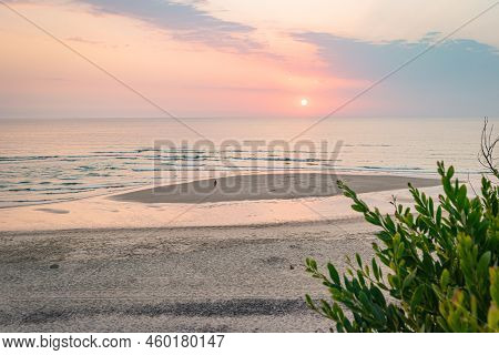 Landscape Of Sunset In Sao Pedro De Maceda Beach. Ovar, Portugal.