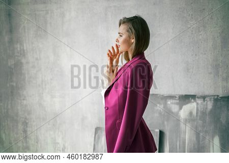 Young Businesswoman. Beautiful Woman Director, Head, General Manager, Ceo In Astylish Bright Busines