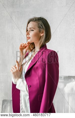 Young Businesswoman. Beautiful Woman Director, Head, General Manager, Ceo In Astylish Bright Busines